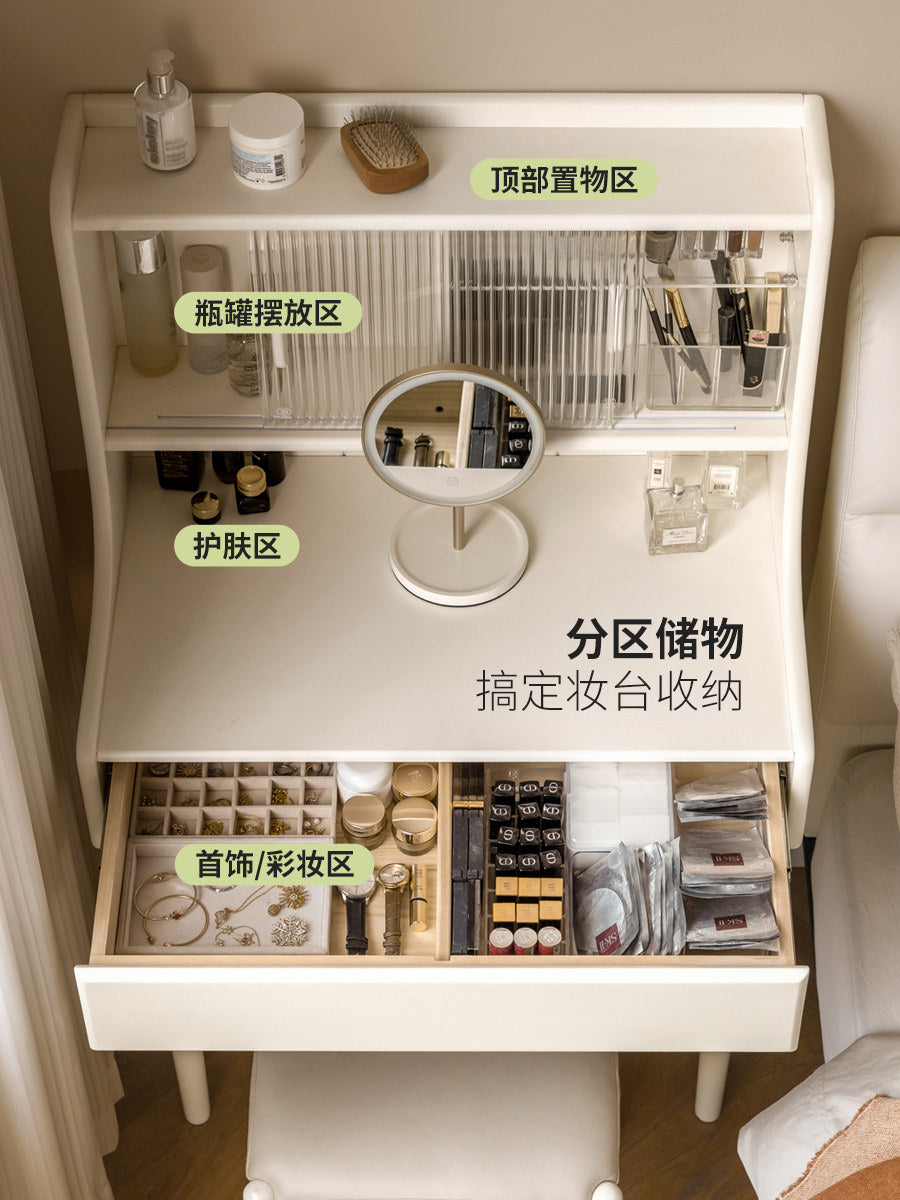 Solid wood dressing table, bedroom cream-style vanity, modern minimalist small-space white makeup desk